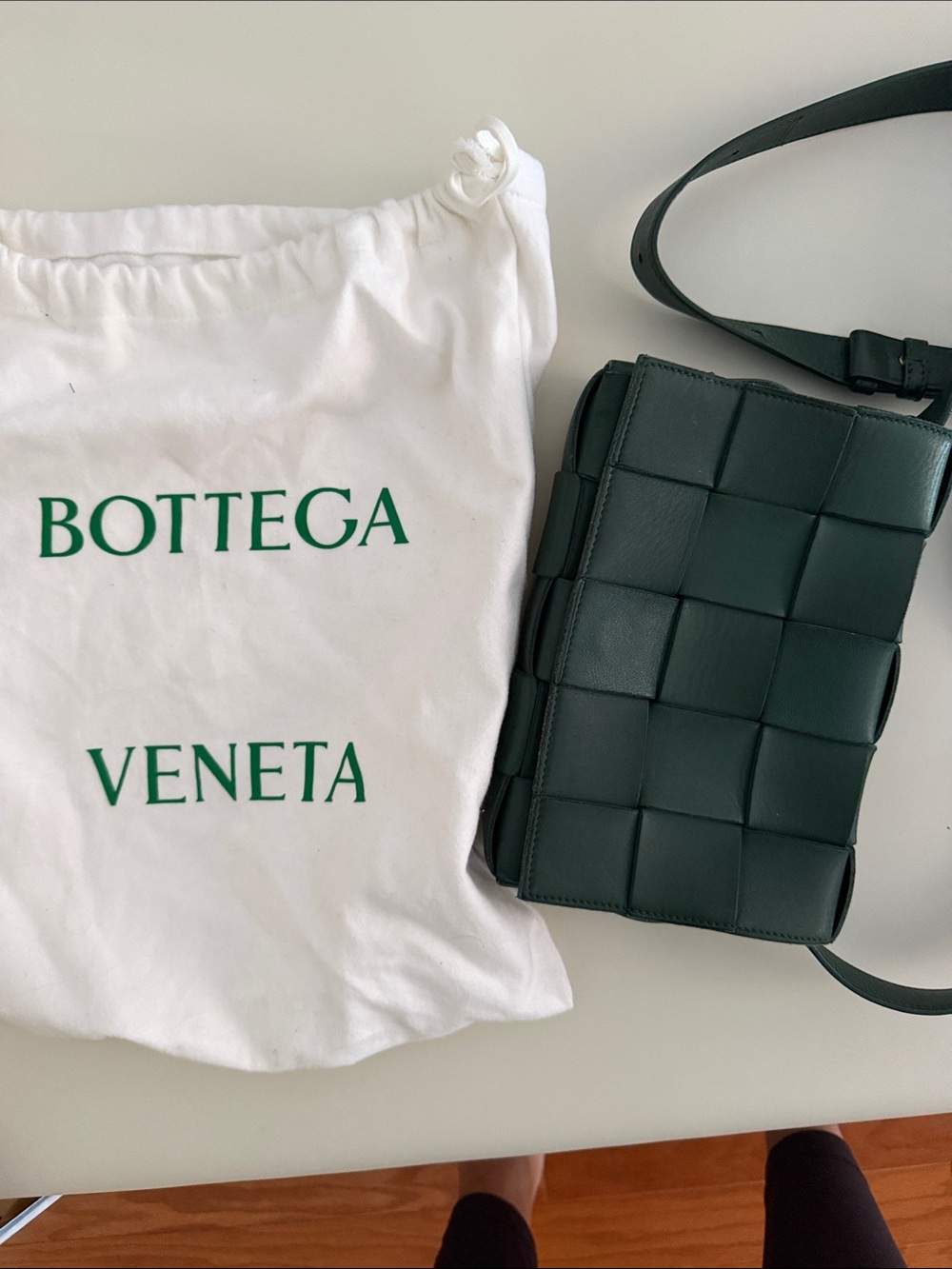 Bottega Veneta Dark Green medium cassette Intrecciato Crossbody Shoulder Bag